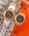 Bespoke Watch Straps in Natural & Orange Himalayan Crocodile