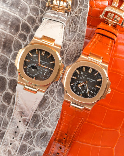 Bespoke Watch Straps in Natural & Orange Himalayan Crocodile