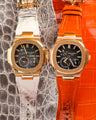 Bespoke Watch Straps in Natural & Orange Himalayan Crocodile