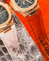 Bespoke Watch Straps in Natural & Orange Himalayan Crocodile