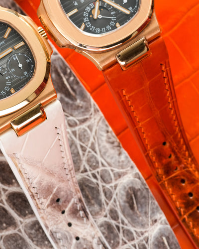 Bespoke Watch Straps in Natural & Orange Himalayan Crocodile