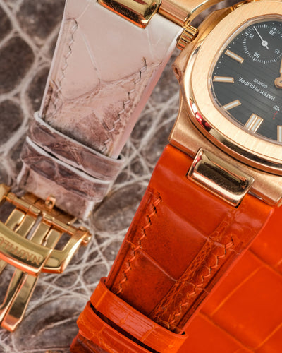 Bespoke Watch Straps in Natural & Orange Himalayan Crocodile
