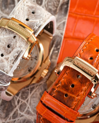 Bespoke Watch Straps in Natural & Orange Himalayan Crocodile