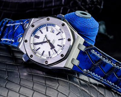 Bespoke Watch Strap in 2 Tone Navy Blue Crocodile