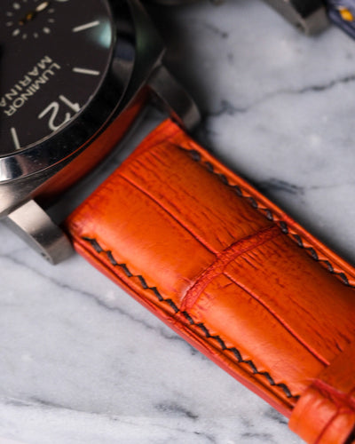 Bespoke Watch Straps in Grey Rubbed Off Crocodile & Volcano Orange Alligator