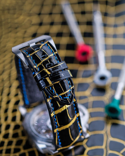 Bespoke Watch Strap in Black Gold Alligator