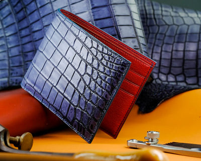 Bespoke Bifold Wallet in Grey Rubbed Off Crocodile
