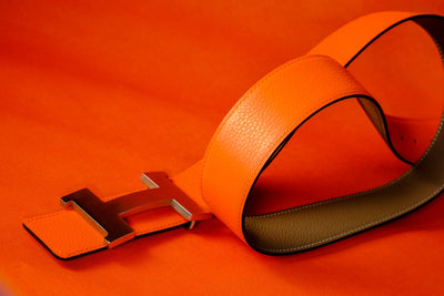 Bespoke Reversible Belt in Orange & Taupe Togo