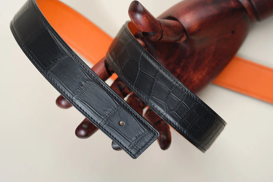 Bespoke Reversible Belt in Black Crocodile & Orange Togo