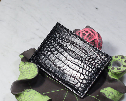 Bespoke Card Holder In Black Crocodile