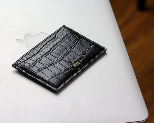 Bespoke Card Holder In Black Crocodile