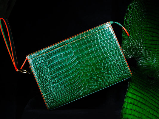 Bespoke Clutch Bag in Pine Green Crocodile