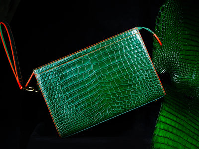 Bespoke Clutch Bag in Pine Green Crocodile