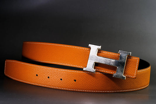 Bespoke Reversible Belt in Orange Togo & Black Box