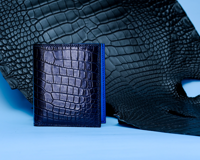 Bespoke Bifold Wallet in Navy Blue Crocodile