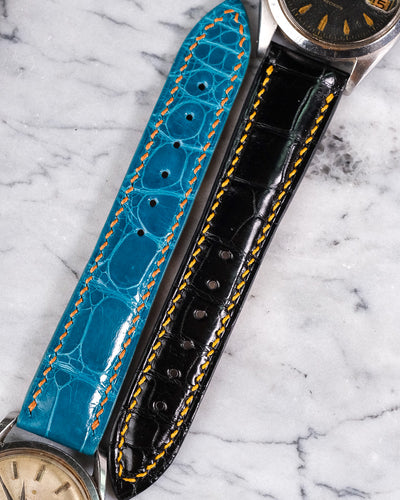 Bespoke Watch Straps in Black & Turquoise Blue Crocodile