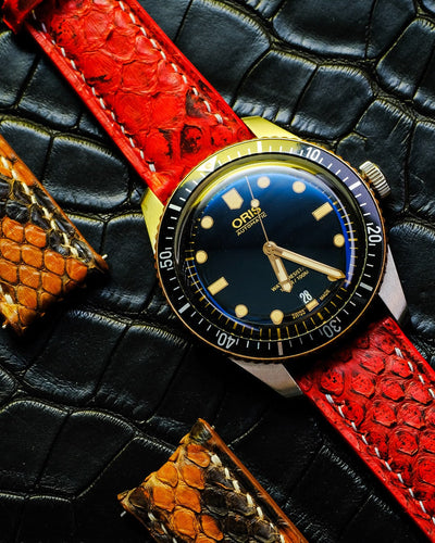 Bespoke Watch Straps in Ferrari Red & Chestnut Brown Python