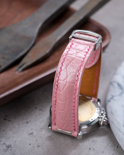 Bespoke Watch Strap in Baby Pink Crocodile