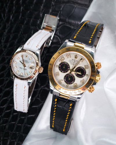 Bespoke Watch Straps in White & Black Crocodile