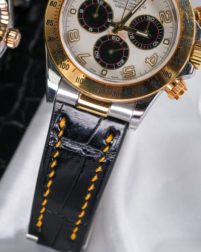 Bespoke Watch Straps in White & Black Crocodile