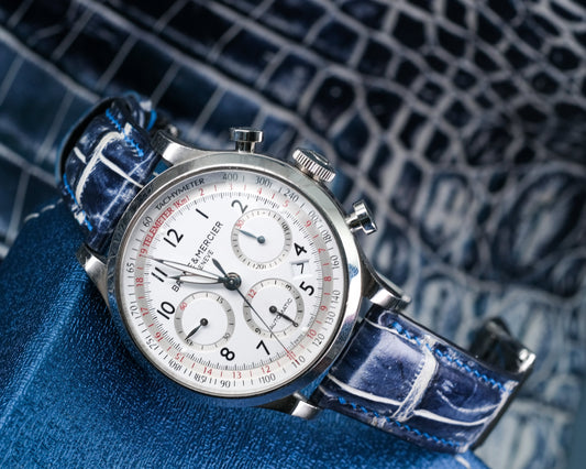 Bespoke Watch Strap in Tainted Blue Snowflake Crocodile