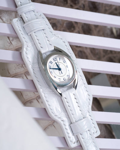 Bespoke Bund Strap in White Crocodile