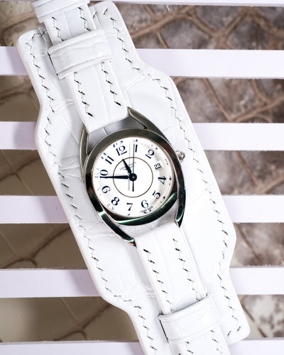 Bespoke Bund Strap in White Crocodile