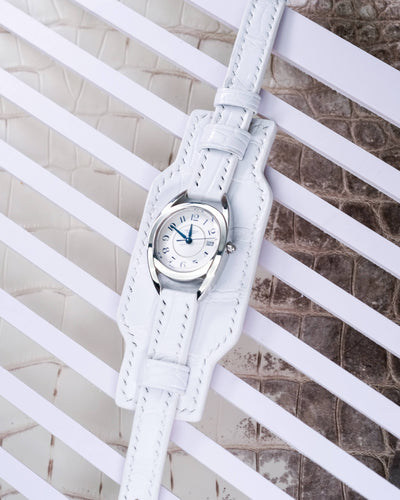 Bespoke Bund Strap in White Crocodile
