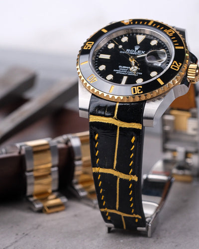 Bespoke Watch Strap in Gold Black Alligator