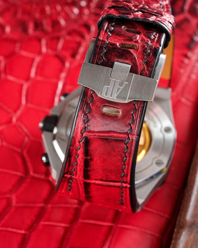 Bespoke Watch Strap in Red Himalayan Crocodile