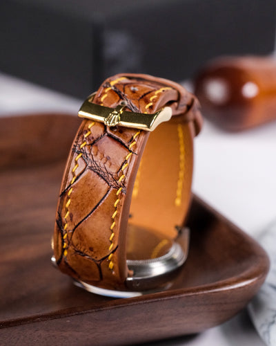 Bespoke Watch Strap in 2 Tone Chestnut Brown Crocodile