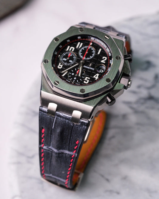 Bespoke Watch Strap in Black Silver Crocodile