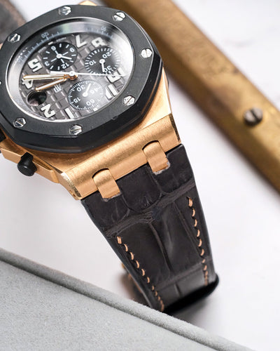 Bespoke Watch Strap in Charcoal Grey Alligator