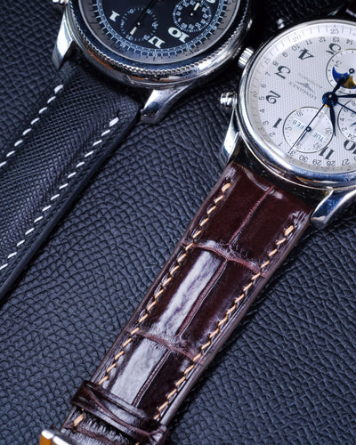 Bespoke Watch Straps in Black Epsom & Chocolate Brown Crocodile