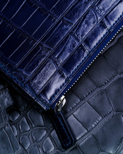 Bespoke Zipper Wallet in Navy Blue Crocodile