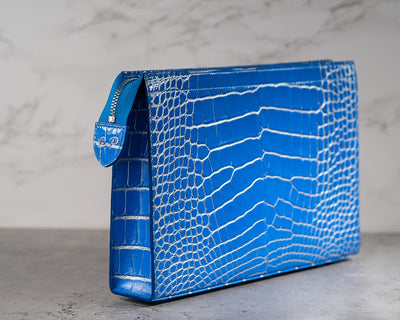 Bespoke Clutch Bag in 2 Tone Blue Silver Alligator
