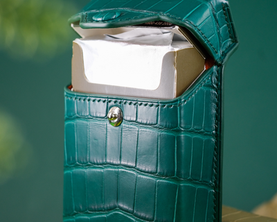 Bespoke Cigarette Box Cover in Emerald Green Crocodile