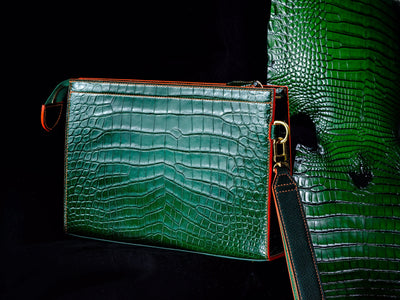 Bespoke Clutch Bag in Pine Green Crocodile