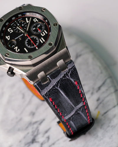 Bespoke Watch Strap in Black Silver Crocodile