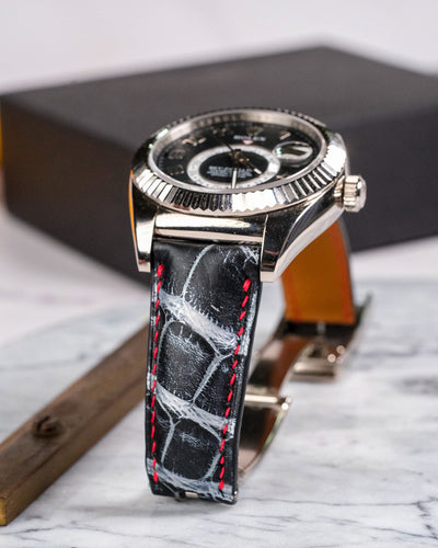 Bespoke Watch Strap in Black Silver Crocodile
