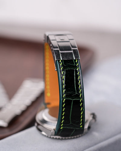 Bespoke Watch Strap in Hunter Green Crocodile