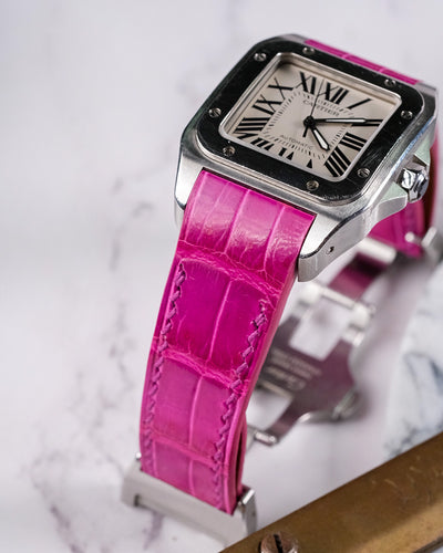 Bespoke Watch Strap in Fuchsia Pink Crocodile