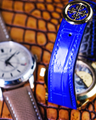 Bespoke Watch Straps in Electric Blue Crocodile & Etoupe Epsom