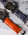 Bespoke Watch Straps in Grey Rubbed Off Crocodile & Volcano Orange Alligator
