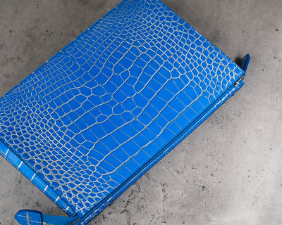 Bespoke Clutch Bag in 2 Tone Blue Silver Alligator