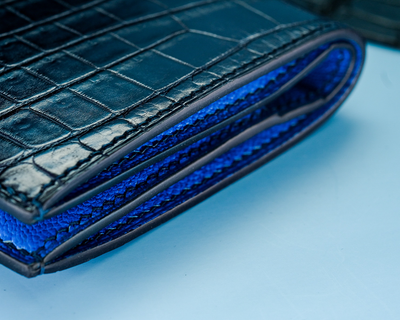Bespoke Bifold Wallet in Navy Blue Crocodile