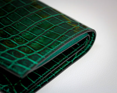 Bespoke Bifold Wallet in Hunter Green Crocodile