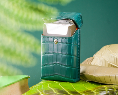Bespoke Cigarette Box Cover in Emerald Green Crocodile