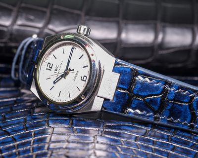 Bespoke Watch Strap in Tie Dye Blue Crocodile