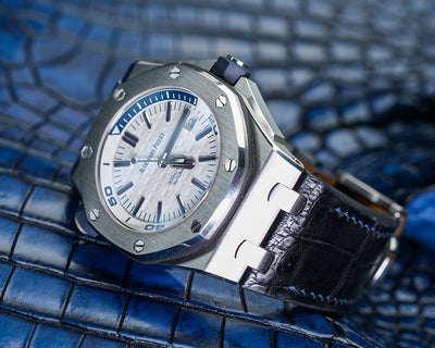 Bespoke Watch Strap in Navy Blue Crocodile